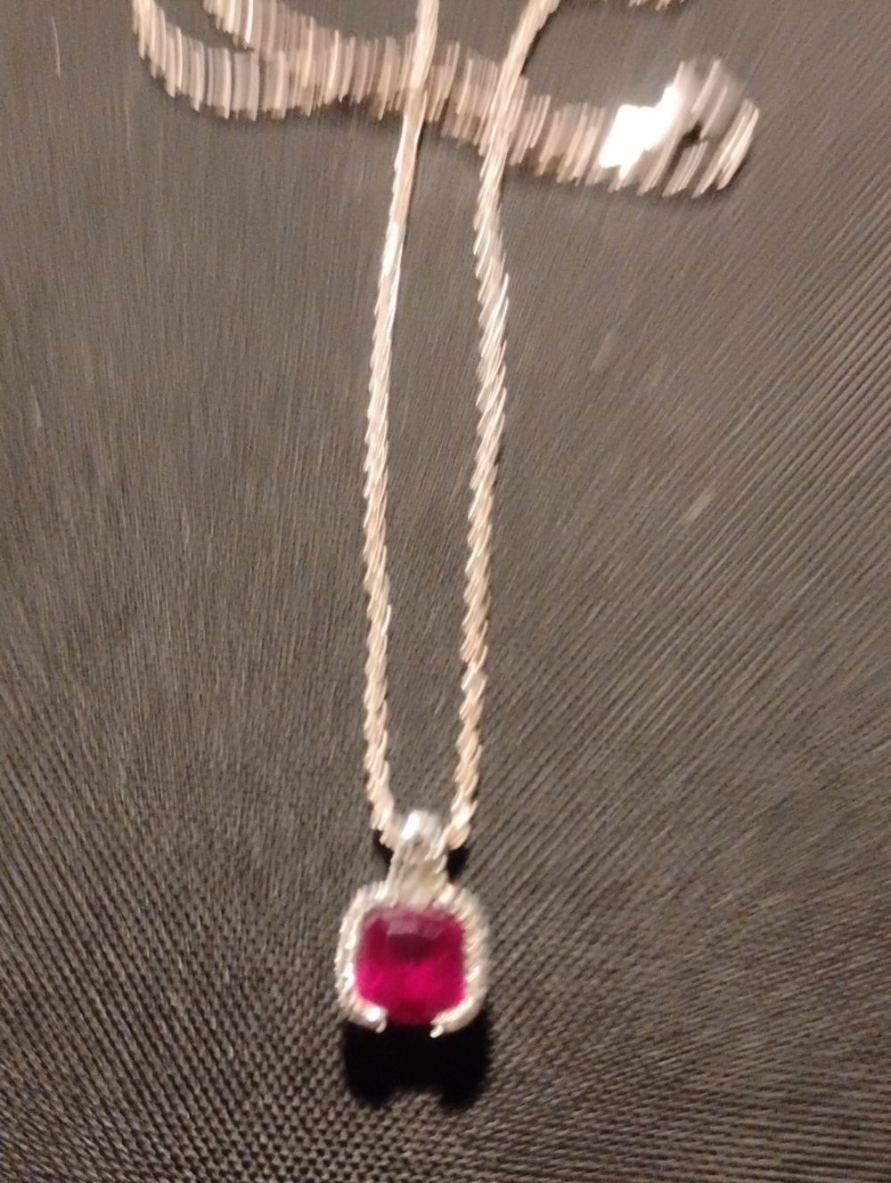 Silver Necklace with Red Gemstone & Diamond Pendant
